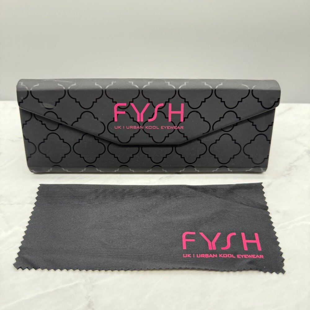 Fysh UK Urban Kool Eyewear Eyeglass Case Black Pink Magnetic Tri Fold w/ Cloth